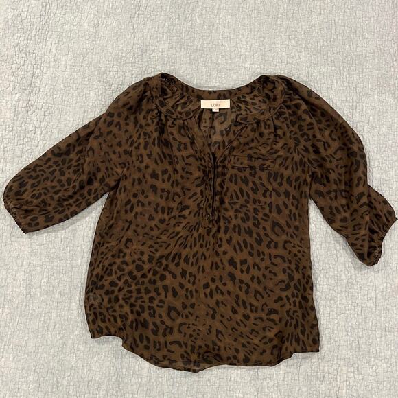 Ann Taylor LOFT Leopard Print Sheer Blouse - Picture 1 of 3